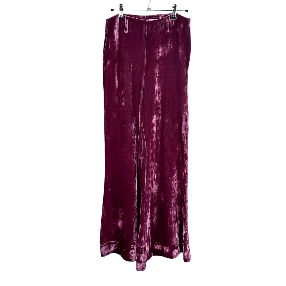 Alix of Bohemia Charlie Plum Velvet Wide-Leg Pants - Picture 2 of 11